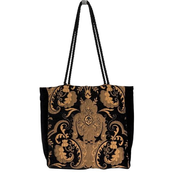 Velvet Tapestry Cameo Handbag Brooch Closure Vintage Black Gold Rare Mia Borsa - Picture 2 of 9